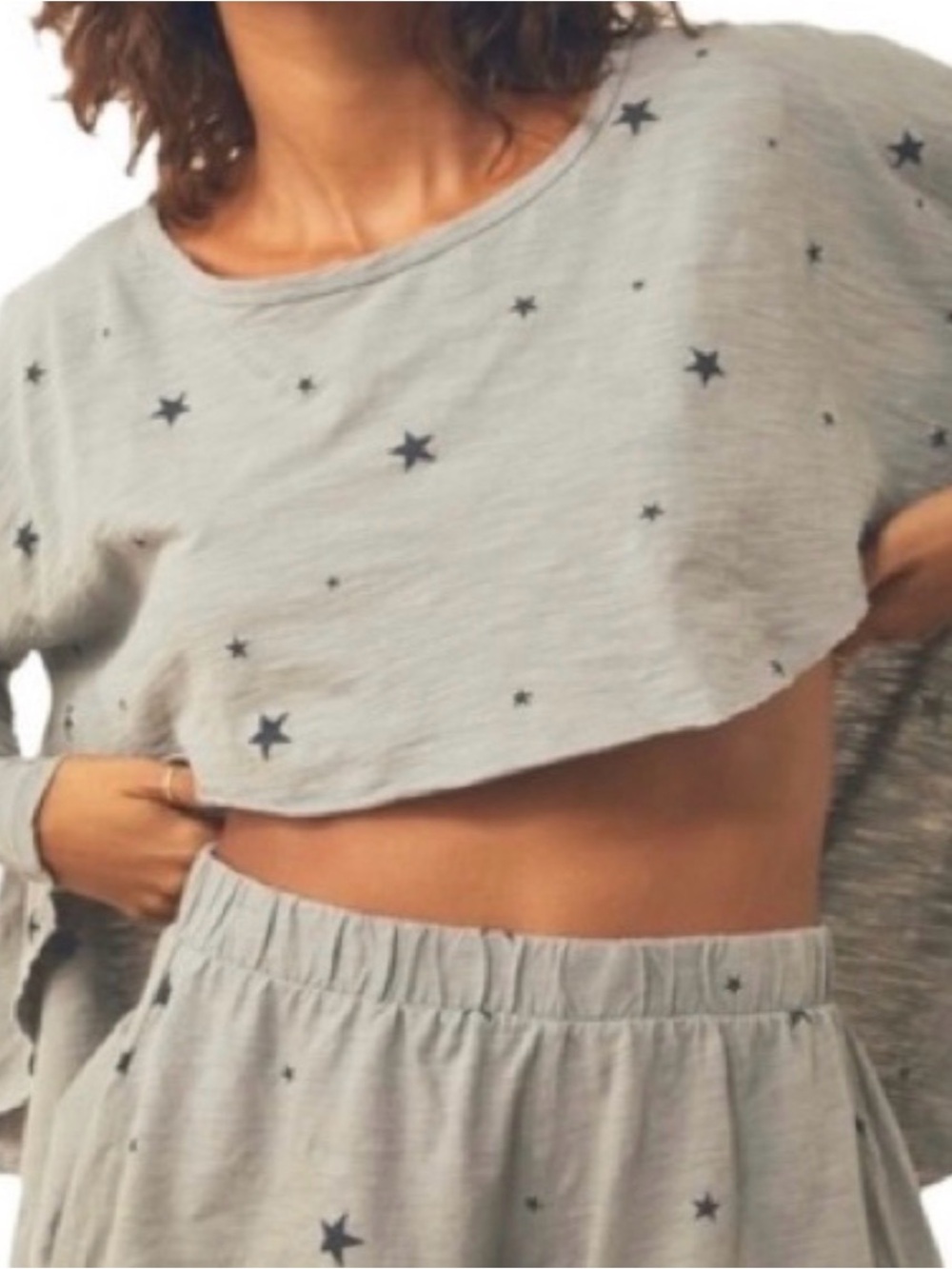 Free People Gray Star-Print Cropped Top